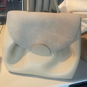 Polene Beige Suede and Leather Shoulder Bag